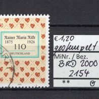 BRD / Bund 2000 125. Geburtstag von Rainer Maria Rilke MiNr. 2154 gestempelt