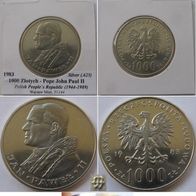 1983-Poland-1000 Zlotych-silver commemorative coin-Pope John Paul II