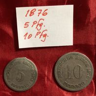 Münzen Deutsches Reich 5 Pf. + 10 Pf. 1876 A - Kleiner Adler Umlaufmünzen Ku-Ni