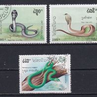 Laos, 1992, Mi 1312, 1313, 1314, Schlangen, 3 Briefm., gest.