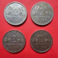 2 DMark 1951 D, F, G und J, Trauben & Ähren Umlaufmünze