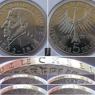 1964, Germany-Federal Republic-5 Mark (J): Gottlieb Fichte, silver coin (mint error)
