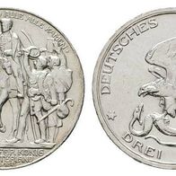 Preussen 3 Mark Silber 1913 A, Friedrich Wilhelm III. 100 J. Befreiungskriege, ss+