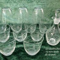 Omas Hausrat * 12 schöne alte Gläser / Becher / Bowlegläser & kleine Karaffe