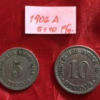 Münzen Deutsches Reich 5 Pf. + 10 Pf. 1906 A -Großer Adler- Umlaufmünzen Ku-Ni