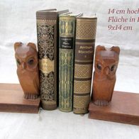 schöne alte Buchstützen aus Holz * Eulen geschnitzt - 14 cm hoch
