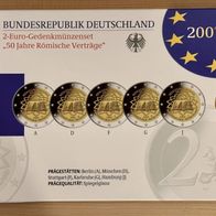 5 x 2-Euro-Gedenkmünzen BRD 2007 "50 Jahre Römische Verträge", PP, Neu, OVP