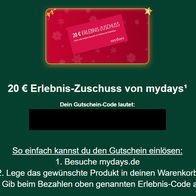 Einkaufsgutschein von 20 Euro bei mydays. de bis 30.06.2024