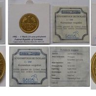1976/1982, 1 German Mark, gold-plated coins, certificate of authenticity
