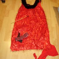 Charleston Kleid rot Glitzer + Strumpfhose+ Zigarettenhalter + Pistole