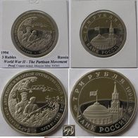 1994, Russia, 3 rubles, The Partisan Movement in the World War II, Proof-like