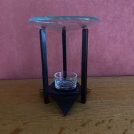Aroma-Lampe / Duftlampe aus schwarzem Metall mit Glasteller - 15 cm hoch