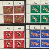 4x Briefmarke Jugend 1967 4er Block Eckrandstücke Kaninchen Wiesel Hamster Fuchs