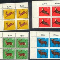 4x Briefmarke Jugend Rehbock Hirsch Gemse 4er Block postfrisch Eckrandstücke