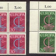 2x Briefmarke Europa 1966 4er Block postfrisch Eckrandstücke 20er und 30er