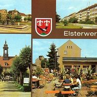 04910 Elsterwerda 4 Ansichten 1981 Blumenstraße , Oberschule , Eiscafé , Markt