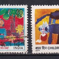 Indien, 1973 + 1977, Mi. 583 + 740, Kindertag, 2 Briefm., gest