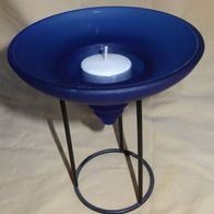 D Kerzenhalter Teelichthalter Glas blau Metall Ø13,8 H15,2 kaum benutzt gut erhalten