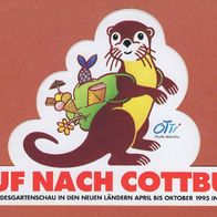alte Aufkleber 5 Stück - Auf nach Cottbus. Bundesgartenschau 1995. Werbeartikel