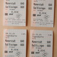 4 Busfahrkarten Tageskarten Münnerstadt-Bad Kissingen Oktober November 2021