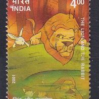 Indien, 2001, Löwe und Kaninchen, 1 Briefm., gest