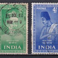 Indien, 1952, Mi. 221, 224, Dichter/ Mystiker, 2 Briefm., gest.