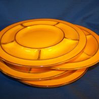 4 Thomas / Rosenthal Keramik Fondue-Teller - " Scandic Shadow " - , orange 70er Jahre