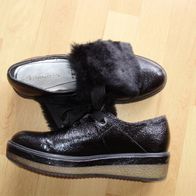 Tamaris Schuhe schwarz Lackleder Fell Gr 41 NEU