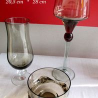 3 dekorative Teile aus Rauchglas * Bierglas Stielglas Schale