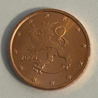 1 €-Cent Münze Finnland 2000 Unziruliert, frisch aus der Originalrolle
