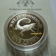 Turks & Caicos Islands 1 Crown 1988 Silber PP 25TH Anniversary WWF * Max. 25.000 Ex