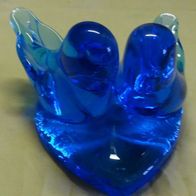 D Bluebird of Happiness Glasdekoration blau 2 Vögel auf einem Herzen 1998 einwandfrei