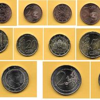 2021 Österreich Münzen 1 Ct & 2 Ct & 5 Ct & 10 Ct & 20 Ct & 50 Ct & 1 € & 2 € UNC