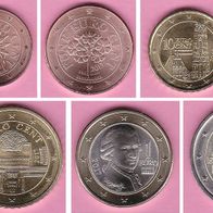 2017 Österreich Münzen 1 Ct & 2 Ct & 5 Ct & 10 Ct & 20 Ct & 50 Ct & 1 € & 2 € UNC
