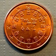 1 €-Cent Münze Portugal 2005 Unziruliert, frisch aus dem Originalbeutel