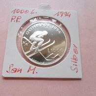 San Marino 1994 1000 Lire PP Silber