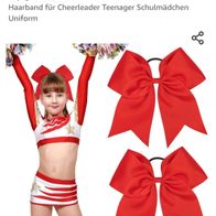 2 rote Schleifen Haargummi für Cheerleader Haarschleife Haarschmuck, neu
