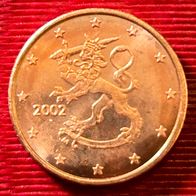 1 Cent Münze Finnland 2002 Unziruliert, frisch aus der Originalrolle