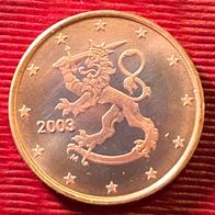 1 Cent Münze Finnland 2003 Unziruliert, frisch aus der Originalrolle