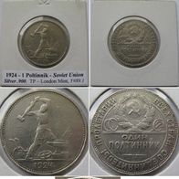 1924, 1 poltinnik, USSR, Soviet silver coin, TP - London Mint