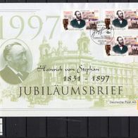 BRD / Bund 1997 100. Todestag von Heinrich von Stephan MiNr. 1912 Jubiläumsbrief