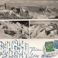 AK Zugspitze Gipfel mit Münchner Haus und Schneefernerhaus von 1955 s/ w
