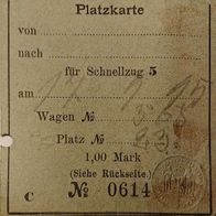 Platzkarte für Schnellzug 5 vom 17. September 1895