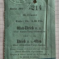Fahrkarte Olten--Zürich. Schweizer Bundesbahn 1903
