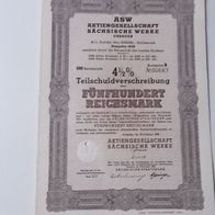 ASW Sächsische Werke AG Teilschuldverschreibung 500 RM von 1938