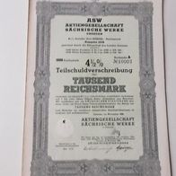 ASW Sächsische Werke AG Teilschuldverschreibung 1000 RM von 1938
