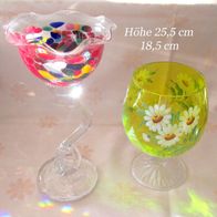 2 farbenprächtige Gläser * Schale auf langem Stiel & Bols * evtl. Böhmisches Kristall