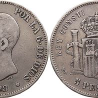 Spanien Silber 5 Pesetas 1888 "ALFONSO XIII.." (1886-1931)