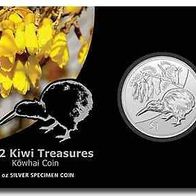Neuseeland Silber 1 Dollar 2012 "Kiwi/ Kowhai" 9. Ausgabe Kiwi und Schnurbaum