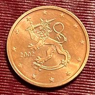 2 Cent Münze Finnland 2002 Unziruliert, frisch aus Originalrolle
